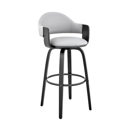Armen Living Daxton 30" Gray Faux Leather and Black Wood Bar Stool LCDXBABLGR30